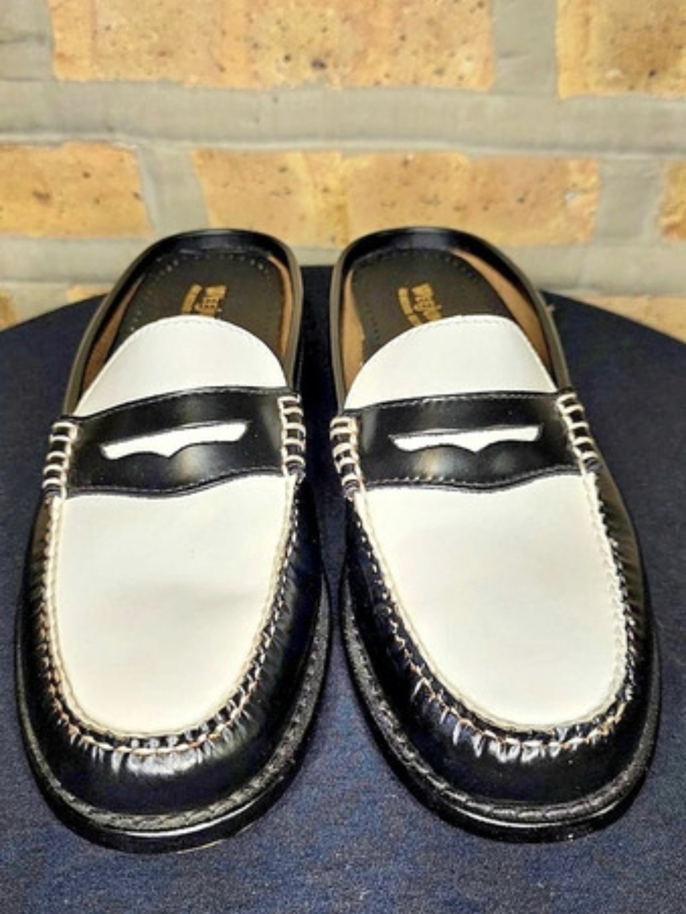 Women's G. H. Bass Weejuns Backless Leather Loafers Black & White US 8.5 M